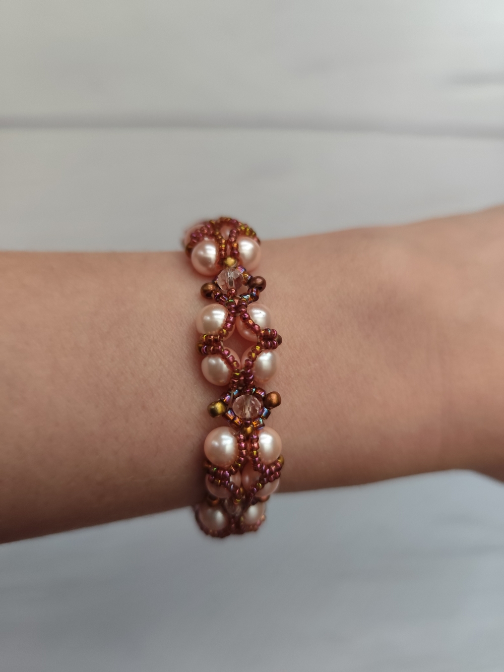 Handcrafted Pink Pearl and Beaded Bracelet